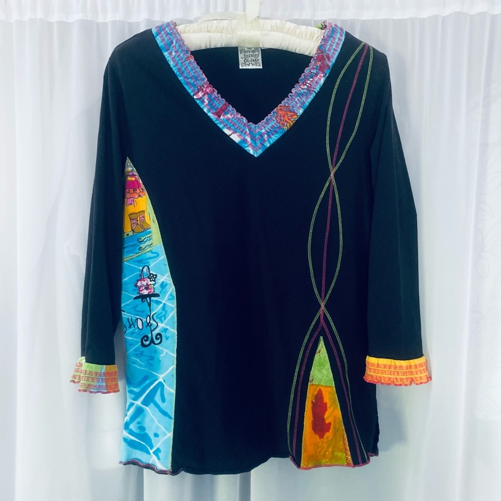 Parsley & Sage Black Top with Multicolored Accents